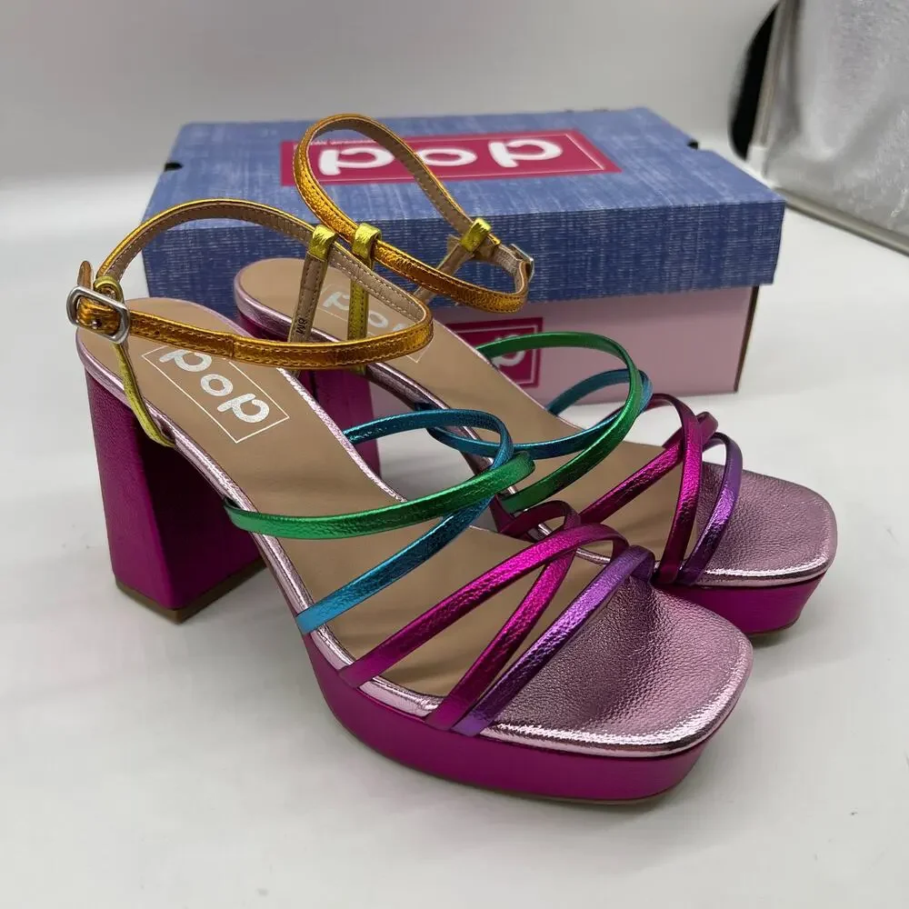 Pop Womens Kallie Heeled Sandals Pink Fuschia Multicolor Size 8M - Picture 1 of 9